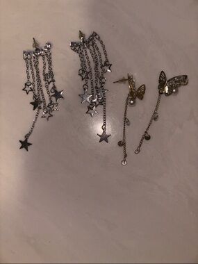 Star & Butterfly Dangle Earrings - Silver and Gold